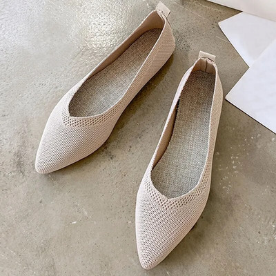 Maogu Ženske ravne balerinke Mrežaste mokasine Meko dno Pletene balerinke Cipela Lazy Slip on Boat Cipele 2023 Jednobojne špičaste vrhove Plitke