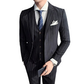 Muška britanska haljina s okomitim prugama uskog kroja Poslovna svečana haljina od 3 komada Komplet odijela Blaze prsluk Hlače Mladoženja Vjenčana jakna Kaput