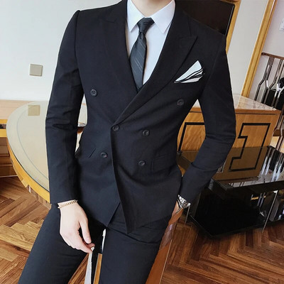 Muška britanska haljina s okomitim prugama uskog kroja Poslovna svečana haljina od 3 komada Komplet odijela Blaze prsluk Hlače Mladoženja Vjenčana jakna Kaput