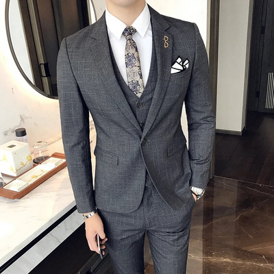 Muška britanska haljina s okomitim prugama uskog kroja Poslovna svečana haljina od 3 komada Komplet odijela Blaze prsluk Hlače Mladoženja Vjenčana jakna Kaput