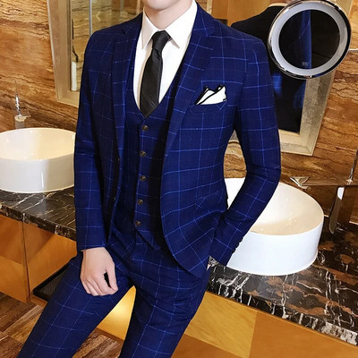 Muška britanska haljina s okomitim prugama uskog kroja Poslovna svečana haljina od 3 komada Komplet odijela Blaze prsluk Hlače Mladoženja Vjenčana jakna Kaput