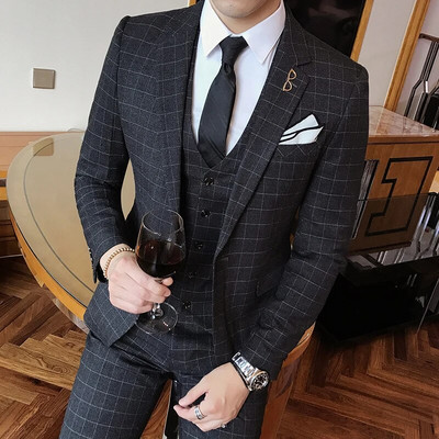 Muška britanska haljina s okomitim prugama uskog kroja Poslovna svečana haljina od 3 komada Komplet odijela Blaze prsluk Hlače Mladoženja Vjenčana jakna Kaput