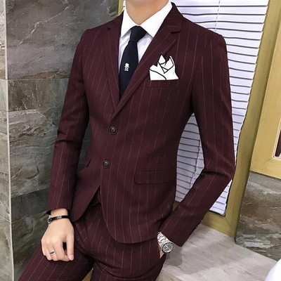 Muška britanska haljina s okomitim prugama uskog kroja Poslovna svečana haljina od 3 komada Komplet odijela Blaze prsluk Hlače Mladoženja Vjenčana jakna Kaput