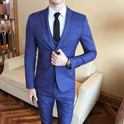 Muška britanska haljina s okomitim prugama uskog kroja Poslovna svečana haljina od 3 komada Komplet odijela Blaze prsluk Hlače Mladoženja Vjenčana jakna Kaput