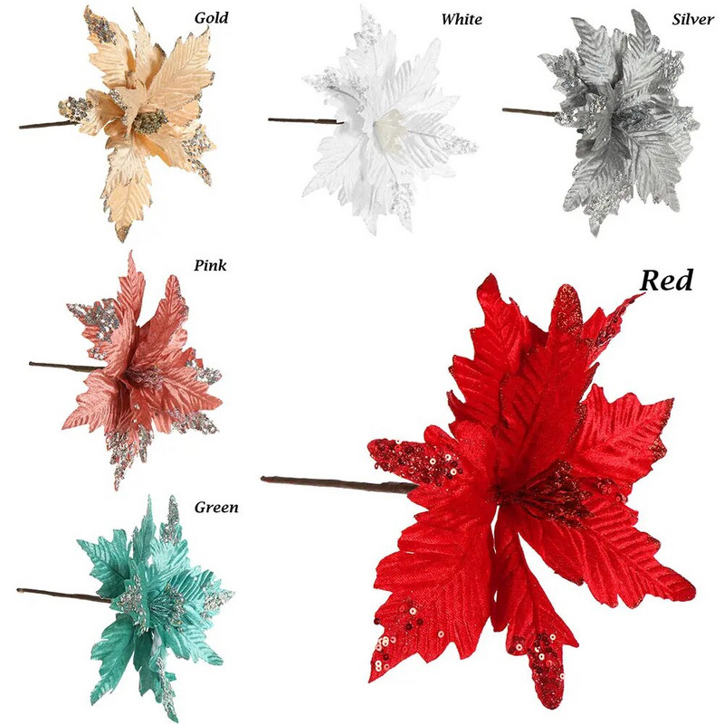 20 cm svjetlucava umjetna božićna zvijezda, cvijeće božićnog drvca Potrepštine za dekoraciju zabava Ukrasi za kućni dekor Ručno izrađeni flanelirani cvijet