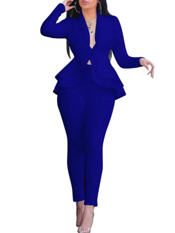 Γυναικείο κοστούμι Γυναικείο παντελόνι γραφείου 2023 Φθινόπωρο χειμερινό αθλητικό φόρεμα με βολάν με βολάν τοπ+μπλέιζερ Κομψό σετ δύο τεμαχίων με μολύβι
