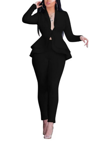 Γυναικείο κοστούμι Γυναικείο παντελόνι γραφείου 2023 Φθινόπωρο χειμερινό αθλητικό φόρεμα με βολάν με βολάν τοπ+μπλέιζερ Κομψό σετ δύο τεμαχίων με μολύβι