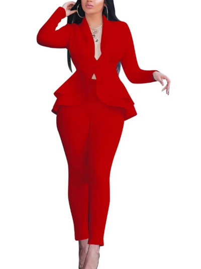 Naiste kantselei pükskostüüm, 2023. aasta sügistalvine dressiülikond, täisvarrukatega, volangidega topp + pliiats, elegantne kaheosaline komplekt