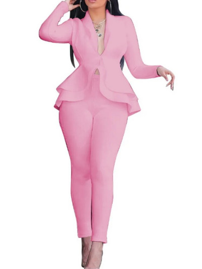 Naiste kantselei pükskostüüm, 2023. aasta sügistalvine dressiülikond, täisvarrukatega, volangidega topp + pliiats, elegantne kaheosaline komplekt