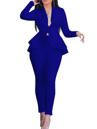 Naiste kantselei pükskostüüm, 2023. aasta sügistalvine dressiülikond, täisvarrukatega, volangidega topp + pliiats, elegantne kaheosaline komplekt