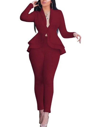 Naiste kantselei pükskostüüm, 2023. aasta sügistalvine dressiülikond, täisvarrukatega, volangidega topp + pliiats, elegantne kaheosaline komplekt