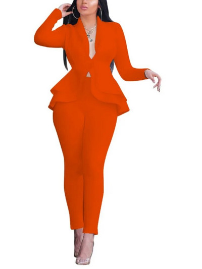 Naiste kantselei pükskostüüm, 2023. aasta sügistalvine dressiülikond, täisvarrukatega, volangidega topp + pliiats, elegantne kaheosaline komplekt