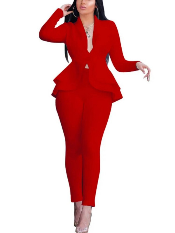 Naiste kantselei pükskostüüm, 2023. aasta sügistalvine dressiülikond, täisvarrukatega, volangidega topp + pliiats, elegantne kaheosaline komplekt