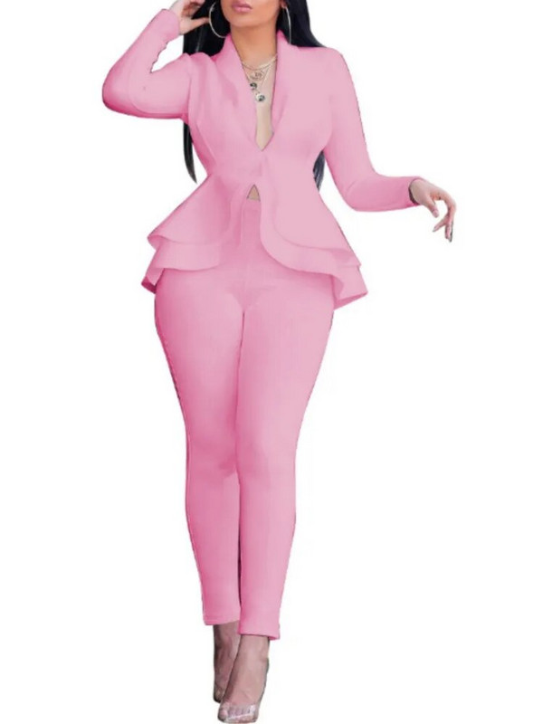 Naiste kantselei pükskostüüm, 2023. aasta sügistalvine dressiülikond, täisvarrukatega, volangidega topp + pliiats, elegantne kaheosaline komplekt