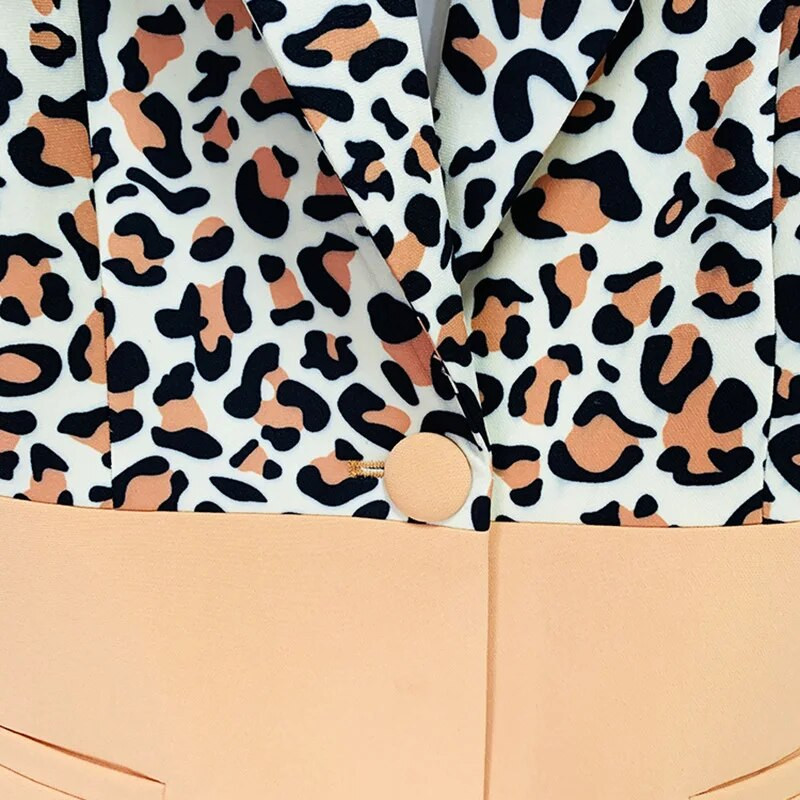 Elegants modes leoparda drukas krāsains uzvalks sieviešu uzvalks ar vienu pogu žakete, 2 daļīgs komplekts, ikdienas tērpi