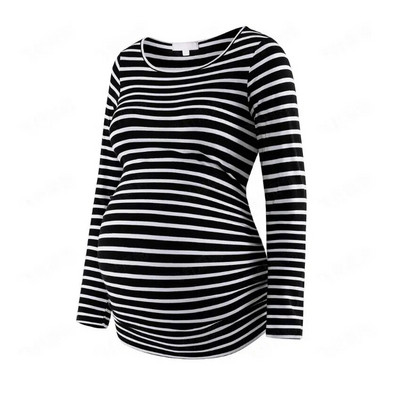 Kismama terhes anya póló csíkos hosszú ujjú szoptatós viselet őszi egyszerű divat kerek nyakú felsők szoptató ruhák
