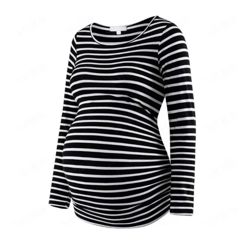 Kismama terhes anya póló csíkos hosszú ujjú szoptatós viselet őszi egyszerű divat kerek nyakú felsők szoptató ruhák