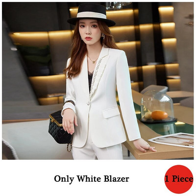 QOERLIN divdaļīgs žakete un bikses korejiešu modes krelles ar garām piedurknēm ar vienu pogu jaka mētelis pavasara rudens solīdi uzvalki eleganti