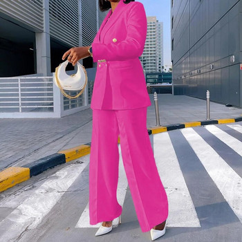 Γυναικείο σετ 2 τεμαχίων blazer κοστούμι με διπλό στήθος + ίσιο παντελόνι μόδας Street Γυναικεία επίσημα επαγγελματικά κοστούμια Ρούχα γραφείου