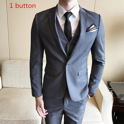 Muško odijelo Komplet od 3 komada Klizna boja Jakna Hlače Prsluk Poslovni vjenčani banket Jednostavne uske jakne Kaput Hlače Waisocat