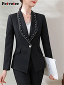 Fotvotee Jednobojna 2-dijelna odijela za žene Modni sakoi s otvorenim ovratnikom 2023. Jesen Zima Uski ležerni kompleti pencil hlača