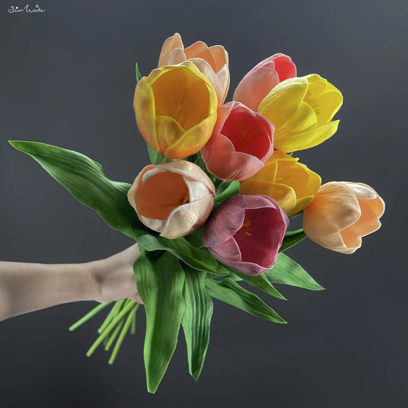 SunMade Europska grana tulipana Pravi dodir Umjetno cvijeće Dekoracija za zabavu Kućni dekor Vjenčanje Flores Zeleni cvijet Jesenski dekor