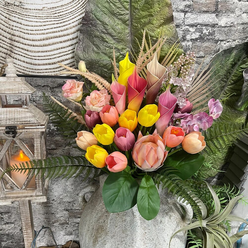 SunMade Europska grana tulipana Pravi dodir Umjetno cvijeće Dekoracija za zabavu Kućni dekor Vjenčanje Flores Zeleni cvijet Jesenski dekor