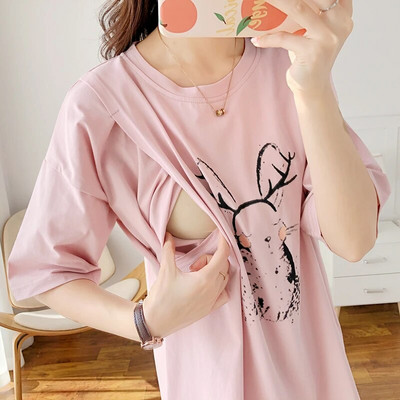 Jednobojna pamučna majica kratkih rukava srednje dužine za dojenje Postporođajna odjeća za majke Ležerna odjeća za dojenje DirectSales 5015B