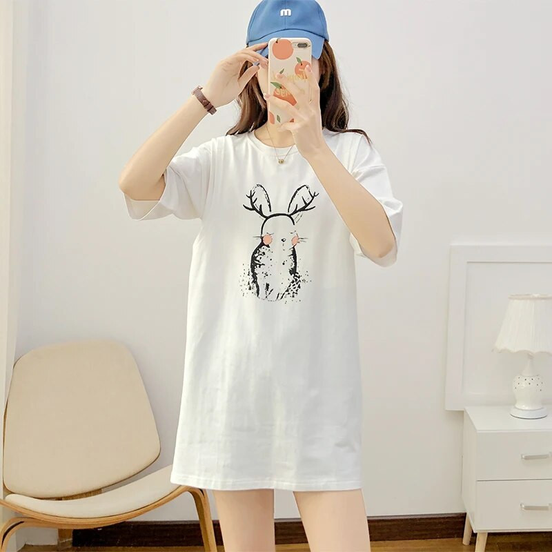 Jednobojna pamučna majica kratkih rukava srednje dužine za dojenje Postporođajna odjeća za majke Ležerna odjeća za dojenje DirectSales 5015B