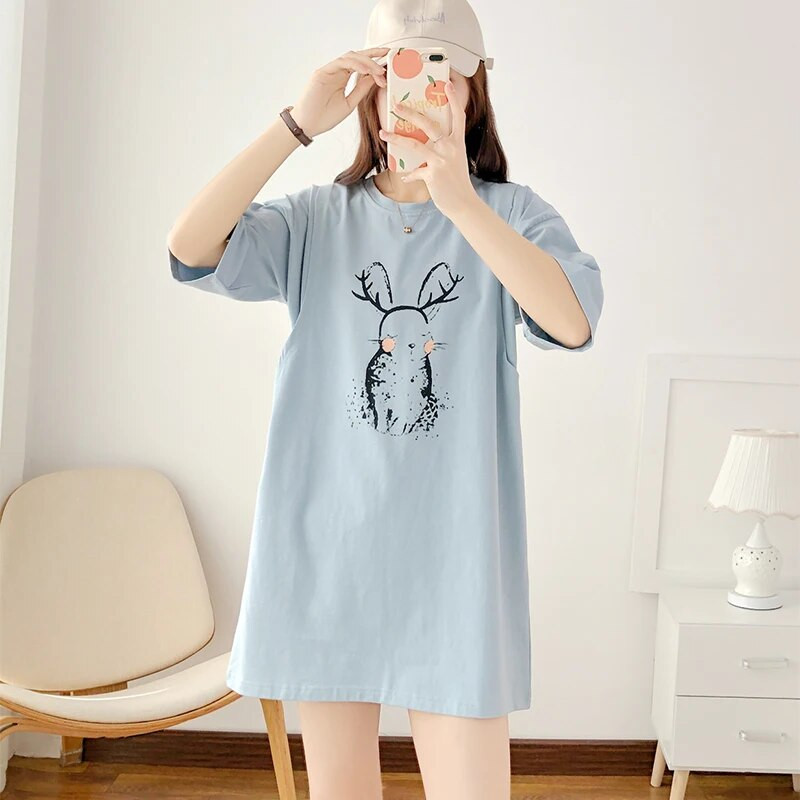 Jednobojna pamučna majica kratkih rukava srednje dužine za dojenje Postporođajna odjeća za majke Ležerna odjeća za dojenje DirectSales 5015B