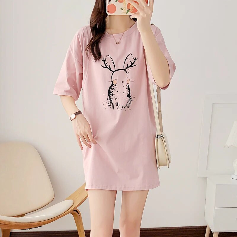 Jednobojna pamučna majica kratkih rukava srednje dužine za dojenje Postporođajna odjeća za majke Ležerna odjeća za dojenje DirectSales 5015B