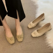 Női lapos, négyszögletes orrú csónakcipő, redőzött slip on női cipő Irodai alacsony sarkú kényelmes női cipő balett lapos 9776C