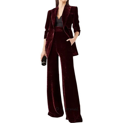 Nova ženska dvodijelna odijela od samta, modni poslovni blejzer s hlačama Ženska večernja odjeća za vjenčanje kostum ženski