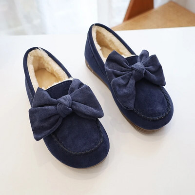 Ženske cipele od debljeg pliša Zimske tople mokasine Dekor s velikom mašnom Okrugli prsti Ravna peta Ležerne tople tenisice