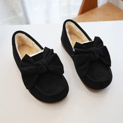 Ženske cipele od debljeg pliša Zimske tople mokasine Dekor s velikom mašnom Okrugli prsti Ravna peta Ležerne tople tenisice