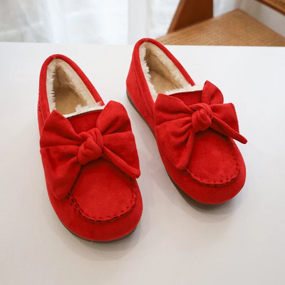 Ženske cipele od debljeg pliša Zimske tople mokasine Dekor s velikom mašnom Okrugli prsti Ravna peta Ležerne tople tenisice