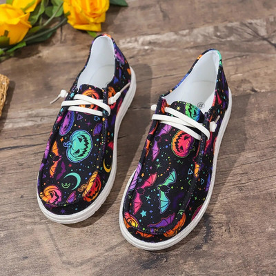 Halloween Party Loafer Cipők Női Sütőtök Nyomtatott Vászon Cipők Női Márkatervezés Őszi alkalmi, felcsúsztatható mokaszin laposok