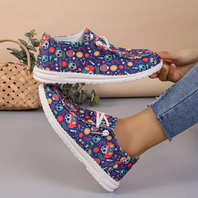 Halloween Party Loafer Cipők Női Sütőtök Nyomtatott Vászon Cipők Női Márkatervezés Őszi alkalmi, felcsúsztatható mokaszin laposok