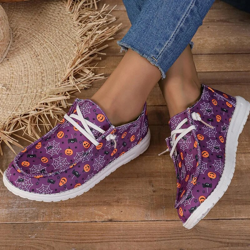 Halloween Party Loafer Cipők Női Sütőtök Nyomtatott Vászon Cipők Női Márkatervezés Őszi alkalmi, felcsúsztatható mokaszin laposok
