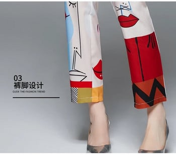 Κορέα Μόδα Σετ 2 τεμαχίων Γυναικεία ρούχα Σχεδιαστής Κομψό κομψό γκράφιτι μπλέιζερ παλτό και παντελόνι Παντελόνι Γυναικείο κοστούμι SL139