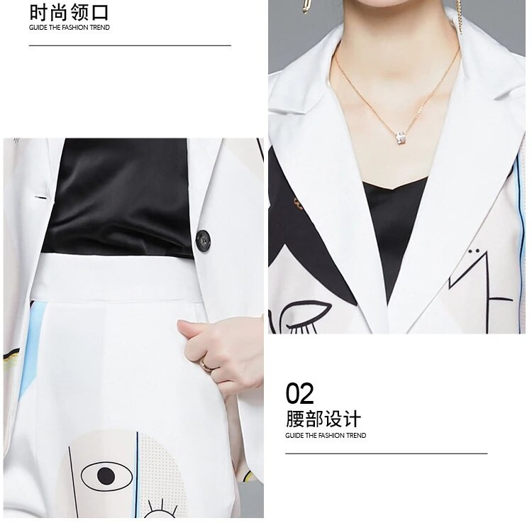 Korejas modes 2 daļiņu komplekti, sieviešu tērpi, dizainers, elegants, elegants grafiti žakete sieviešu mētelis un bikses bikses, kostīms sievietēm SL139