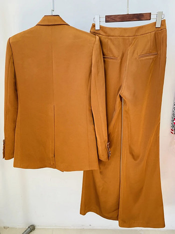 ΥΨΗΛΗΣ ΠΟΙΟΤΗΤΑΣ New Fashion 2023 Σετ Κοστούμι Σχεδιαστή Γυναικείο Σετ ίσιο παντελόνι με διπλό στήθος από σατέν μεταξωτό σακάκι
