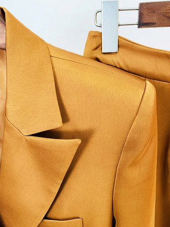 ΥΨΗΛΗΣ ΠΟΙΟΤΗΤΑΣ New Fashion 2023 Σετ Κοστούμι Σχεδιαστή Γυναικείο Σετ ίσιο παντελόνι με διπλό στήθος από σατέν μεταξωτό σακάκι