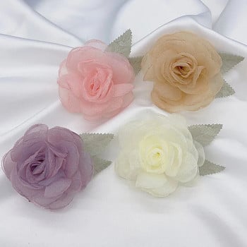 5 ΤΕΜ/Παρτίδα Χειροποίητο Ύφασμα Οργάντζα Τεχνητό λουλούδι τριαντάφυλλου για καπέλα νυφικού ντεκόρ Αξεσουάρ κορσάζ κεφαλής