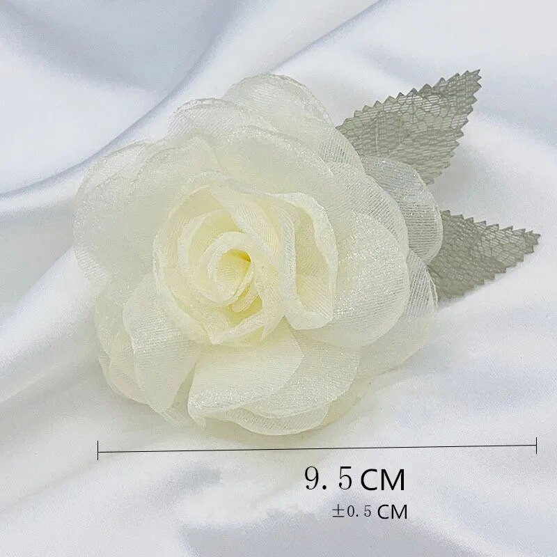 5 DB/tétel Kézzel készített organza szövet mesterséges rózsa virág esküvői ruhához Kalap dekor fűző fejfedő kiegészítők