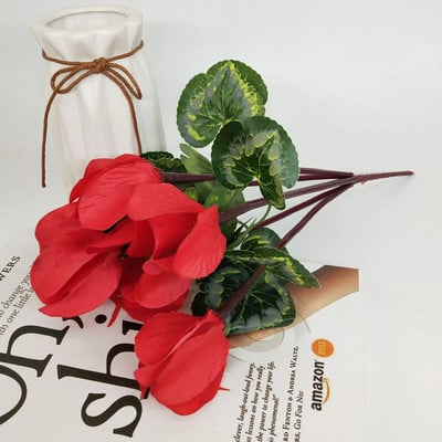 Svilena plastika od umjetne ciklame sa 7 glava sa zelenim lišćem Lažna biljka Mala žarulja Vjenčanje Dekoracija kućnog stola za zabavu