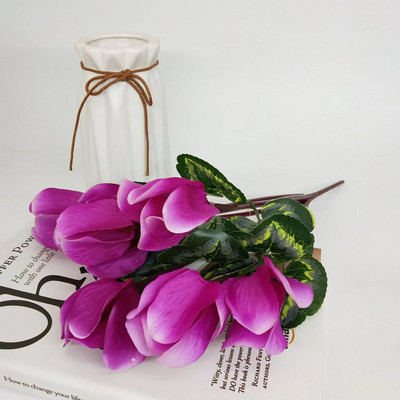 Svilena plastika od umjetne ciklame sa 7 glava sa zelenim lišćem Lažna biljka Mala žarulja Vjenčanje Dekoracija kućnog stola za zabavu