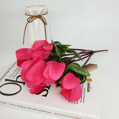 Svilena plastika od umjetne ciklame sa 7 glava sa zelenim lišćem Lažna biljka Mala žarulja Vjenčanje Dekoracija kućnog stola za zabavu