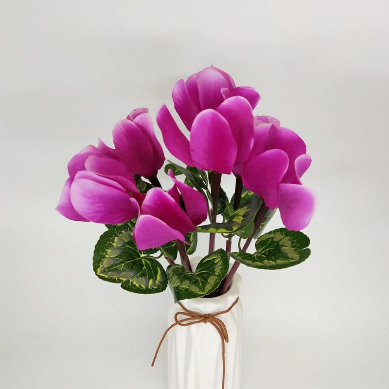 Svilena plastika od umjetne ciklame sa 7 glava sa zelenim lišćem Lažna biljka Mala žarulja Vjenčanje Dekoracija kućnog stola za zabavu