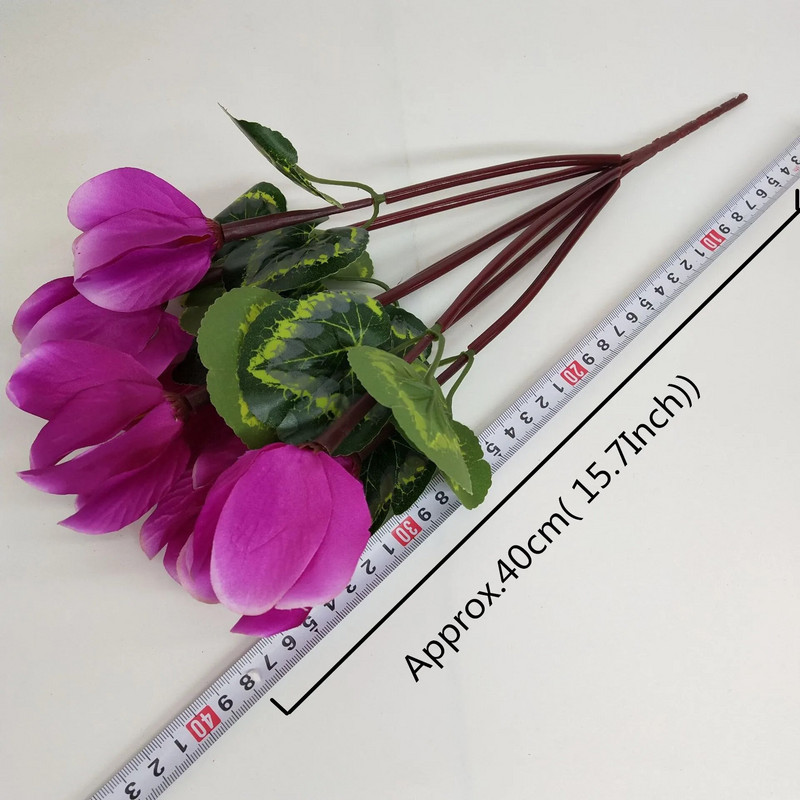 Svilena plastika od umjetne ciklame sa 7 glava sa zelenim lišćem Lažna biljka Mala žarulja Vjenčanje Dekoracija kućnog stola za zabavu